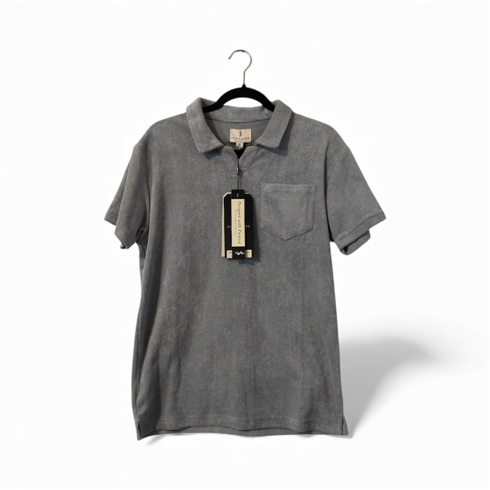 NWT Scott James Terry Cloth Gray Polo Shirt, Size S